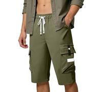 Short cargo avec cordon de serrage pour homme, longueur genou, taille élastique avec plusieurs poches utilitaires, pantalon de coupe décontractée, idéal pour les randonnées en plein air, le camping