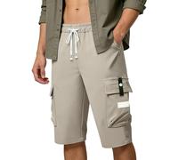 Short cargo avec cordon de serrage pour homme, longueur genou, taille élastique avec plusieurs poches utilitaires, pantalon de coupe décontractée, idéal pour les randonnées en plein air, le camping
