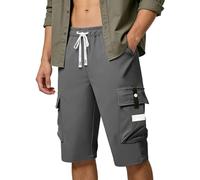 Short cargo avec cordon de serrage pour homme, longueur genou, taille élastique avec plusieurs poches utilitaires, pantalon de coupe décontractée, idéal pour les randonnées en plein air, le camping