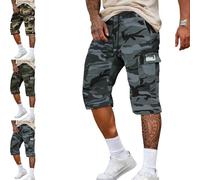 Short cargo camouflage décontracté pour homme avec cordon de serrage - Short camouflage tactique multi-poches - Taille élastique, gris, XS