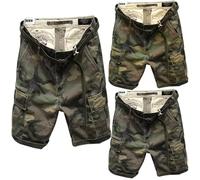 Short cargo camouflage pour homme avec plusieurs poches, bouton à la taille, ceinture réglable, ample et confortable pour la chasse militaire tactique