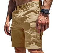 Short cargo classique pour homme avec boucle de ceinture, poche latérale zippée, longueur genou, short de marche pour voyage, extérieur, cargo, escalade, safari, poches, kaki, L