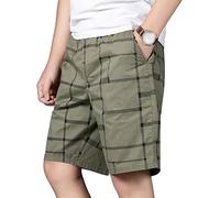 Short cargo décontracté à carreaux pour homme - Taille élastique - Plusieurs poches - Léger - Cordon de serrage, vert militaire, Taille 4XL