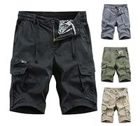 Short Cargo décontracté léger avec Plusieurs Poches à Fermeture éclair pour l'été, Le Travail en Plein air, Pantalon à Taille élastique, Noir, 3XL