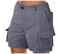 Short Cargo D'été pour Femme Léger, Bermudas Cargo Femme Taille Haute en Coton avec Plusieurs Poches Shorts De Randonnée - Outdoor - Confortable - Stretch - Couleur Unie