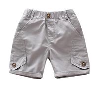 Short cargo d'été pour garçon - Short à taille élastique avec poches - Jambe droite réglable - Streetwear pour enfants - Couleur unie - Tenue boutonnée, gris, 4-5 ans