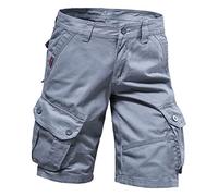 Short cargo d'été pour homme, couleur unie, braguette zippée, grande taille, taille élastique, poches latérales, short en coton confortable pour une tenue décontractée et de plage, gris, 48-50