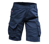 Short cargo d'été pour homme, couleur unie, braguette zippée, grande taille, taille élastique, poches latérales, short en coton confortable pour une tenue décontractée et de plage, bleu, 48-50