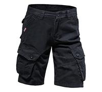 Short cargo d'été pour homme, couleur unie, braguette zippée, grande taille, taille élastique, poches latérales, short en coton confortable pour une tenue décontractée et de plage, Noir , 48-50