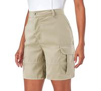 Short Cargo Femme Été Taille Haute Stretch Short de Loisirs Couleur Unie Respirant Séchage Rapide Pantalon d'été Extérieur Léger Trekking Sport avec Multi Poches S-3XL, beige, M