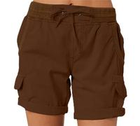 Short Cargo Femme Shorts Bermuda ÉTé Taille éLastique avec Cordon De Serrage Short De RandonnéE LâChe Stretch Couleur Unie LéGer à SéChage Rapide Pantalon Court De Travail avec Poches Yoga Fitness