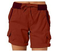 Short Cargo Femme Shorts Bermuda ÉTé Taille éLastique avec Cordon De Serrage Short De RandonnéE LâChe Stretch Couleur Unie LéGer à SéChage Rapide Pantalon Court De Travail avec Poches Yoga Fitness