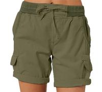 Short Cargo Femme Shorts Bermuda ÉTé Taille éLastique avec Cordon De Serrage Short De RandonnéE LâChe Stretch Couleur Unie LéGer à SéChage Rapide Pantalon Court De Travail avec Poches Yoga Fitness
