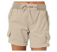 Short Cargo Femme Shorts Bermuda ÉTé Taille éLastique avec Cordon De Serrage Short De RandonnéE LâChe Stretch Couleur Unie LéGer à SéChage Rapide Pantalon Court De Travail avec Poches Yoga Fitness