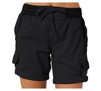 Short Cargo Femme Shorts Bermuda ÉTé Taille éLastique Avec Cordon De Serrage Short De RandonnéE LâChe Stretch Couleur Unie LéGer à SéChage Rapide Pantalon Court De Travail Avec Poches Yoga Fitness