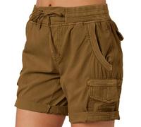 Short Cargo Femme Shorts Bermuda ÉTé Taille éLastique Avec Cordon De Serrage Short De RandonnéE LâChe Stretch Couleur Unie LéGer à SéChage Rapide Pantalon Court De Travail Avec Poches Yoga Fitness