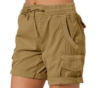 Short Cargo Femme Shorts Bermuda ÉTé Taille éLastique Avec Cordon De Serrage Short De RandonnéE LâChe Stretch Couleur Unie LéGer à SéChage Rapide Pantalon Court De Travail Avec Poches Yoga Fitness