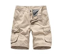 Short Cargo Homme Coton, Short Baggy Cargo Homme, Été Short Extensible À Taille Élastique avec Multipoches Bermudas Couleur Unie Grande Taille Pas Cher