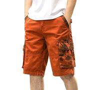 Short Cargo Homme Court - Pantalon Cargo D'Été pour Style Sport Décontracté Imprimé Confortable pour L'Extérieur Short Droit (Orange 32)