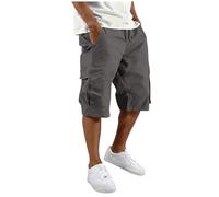 Short Cargo Homme Elastique Militaire Pantacourt Ete Leger Court Shorts Décontracté Bermuda Multi Poche Ample Uni Randonnée Travail Outdoor Tactique Eté Running Shorts Jogging avec Taille à Cordon