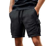Short Cargo Homme en Gaufré Taille Elastique Bermuda Travail avec Multi-Poche Running Short De Sport Vintage Shorts Plage Pantalon De Jogging Travail Randonnée Outdoor Cargo Couleur Unie