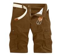 Short Cargo Homme en Plein Air été Séchage Rapide Casual Couleur Pure Pantalon Extensible Randonnée Multi-Poches Plage Tactique Travail Court (sans Ceinture)