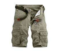 Short Cargo Homme en Plein Air été Séchage Rapide Casual Couleur Pure Pantalon Extensible Randonnée Multi-Poches Plage Tactique Travail Court (sans Ceinture)
