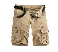 Short Cargo Homme en Plein Air été Séchage Rapide Casual Couleur Pure Pantalon Extensible Randonnée Multi-Poches Plage Tactique Travail Court (sans Ceinture)