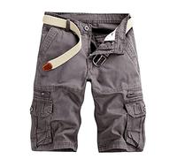 Short Cargo Homme en Plein Air été Séchage Rapide Casual Couleur Pure Pantalon Extensible Randonnée Multi-Poches Plage Tactique Travail Court (sans Ceinture)