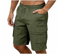 Short Cargo Homme Été Bermuda Court avec Taille Élastique Pantalon de Sport Travail Extérieur Multi-Poches Coton Respirant Mode Décontractée Couleur Unie Course Randonnée Camping Voyage Loisirs