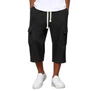 Short Cargo Homme Été Bermuda Décontracté en Maille Gaufre avec Poches Latérales à Rabat Taille Élastique Ajustable Cordon de Serrage Coupe Large Respirante pour Plage Loisirs Travail Jardin