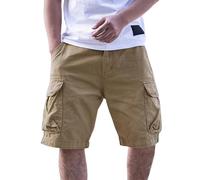 Short Cargo Homme été Légère Et Respirant Shorts avec Plusieurs Poches Taille Élastique Décontractés Travail Short Couleur Unie Classique Sport Pantacourt Randonnée Survêtement
