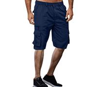 Short Cargo Homme Taille Élastique- Shorts Et Bermudas Droit Décontracté Couleur Unie avec Plusieurs Poches Respirant Comfortable Simple pour Sport Jogging Grande Taille Survêtement