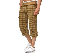 Indicode Hommes Nicolas Check Cargo Shorts | Pantalon Court Cargo 3/4 avec Ceinture Amber Check M