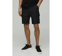 Short cargo large mi-long en tissu crêpe homme - noir - S, noir