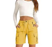Short cargo pour filles avec taille élastique et cordon de serrage - Bermuda en coton léger - Longueur genou - Short d'uniforme scolaire d'été - Vêtements de sport, jaune, 3-4 ans