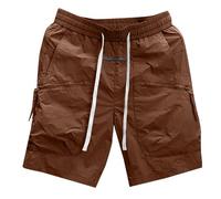 Short cargo pour homme avec poches zippées et cordon de serrage à la taille élastique - Résistant à l'usure - Léger et confortable - Style rétro - Longueur genou, café, L