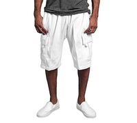 Short cargo pour homme court à taille élastique - Longueur genou - Pantacourt d'extérieur avec plusieurs poches, Short cargo blanc pour homme, XXL