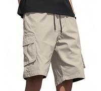 Short cargo pour homme court avec taille élastique et cordon de serrage avec poches - Short de survêtement extensible pour la randonnée, la pêche, Short cargo kaki pour homme, XS