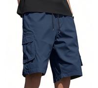 Short cargo pour homme court avec taille élastique et cordon de serrage avec poches - Short de survêtement extensible pour la randonnée, la pêche, Short cargo bleu marine pour homme, M