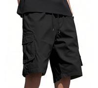 Short cargo pour homme court avec taille élastique et cordon de serrage avec poches - Short de survêtement extensible pour la randonnée, la pêche, Short cargo noir pour homme, XL