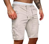 Short cargo pour homme - En coton - Couleur unie - Avec 6 poches - Coupe droite - Taille élastique - Pantalon de loisirs pour homme