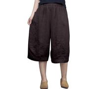 Short cargo pour homme en coton et lin avec taille élastique - Caractéristiques : maillot short à domicile, café, L