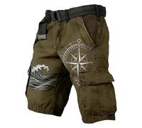 Short cargo pour homme - Short de sport - Pantalon d'été large - Motif bateau viking et corbeau - Pantalon de survêtement avec poches pour style urbain, Style/F04 vert, 3XL