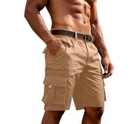 Short cargo pour homme - Short de travail avec poches latérales - Respirant - Short d'été - Bermuda régulier - Short de loisirs - Confortable - Court - Longueur genou - Léger - Plusieurs poches, kaki