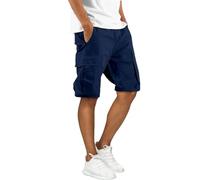 Short cargo pour homme taille élastique décontracté d'été respirant d'été léger pantalon court avec poches latérales baggy randonnée short de travail sport course couleur unie Bermuda, Marine