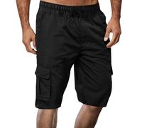 Short cargo pour homme - Taille stretch - Avec cordon de serrage - Couleur unie - Avec poches - Pantalon de loisirs décontracté et confortable - Pantalon d'été, Noir , XXXL
