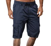 Short cargo pour homme - Taille stretch - Avec cordon de serrage - Couleur unie - Avec poches - Pantalon de loisirs décontracté et confortable - Pantalon d'été, Marine, XXXL