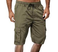 Short cargo pour homme - Taille stretch - Avec cordon de serrage - Couleur unie - Avec poches - Pantalon de loisirs décontracté et confortable - Pantalon d'été, Vert armée., XXXL