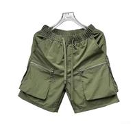 Short cargo rétro pour homme, plusieurs poches et coupe ample, cordon de serrage, pantalon d'entraînement athlétique pour une tenue décontractée, à la plage, en vacances, en été, couleur unie, noir